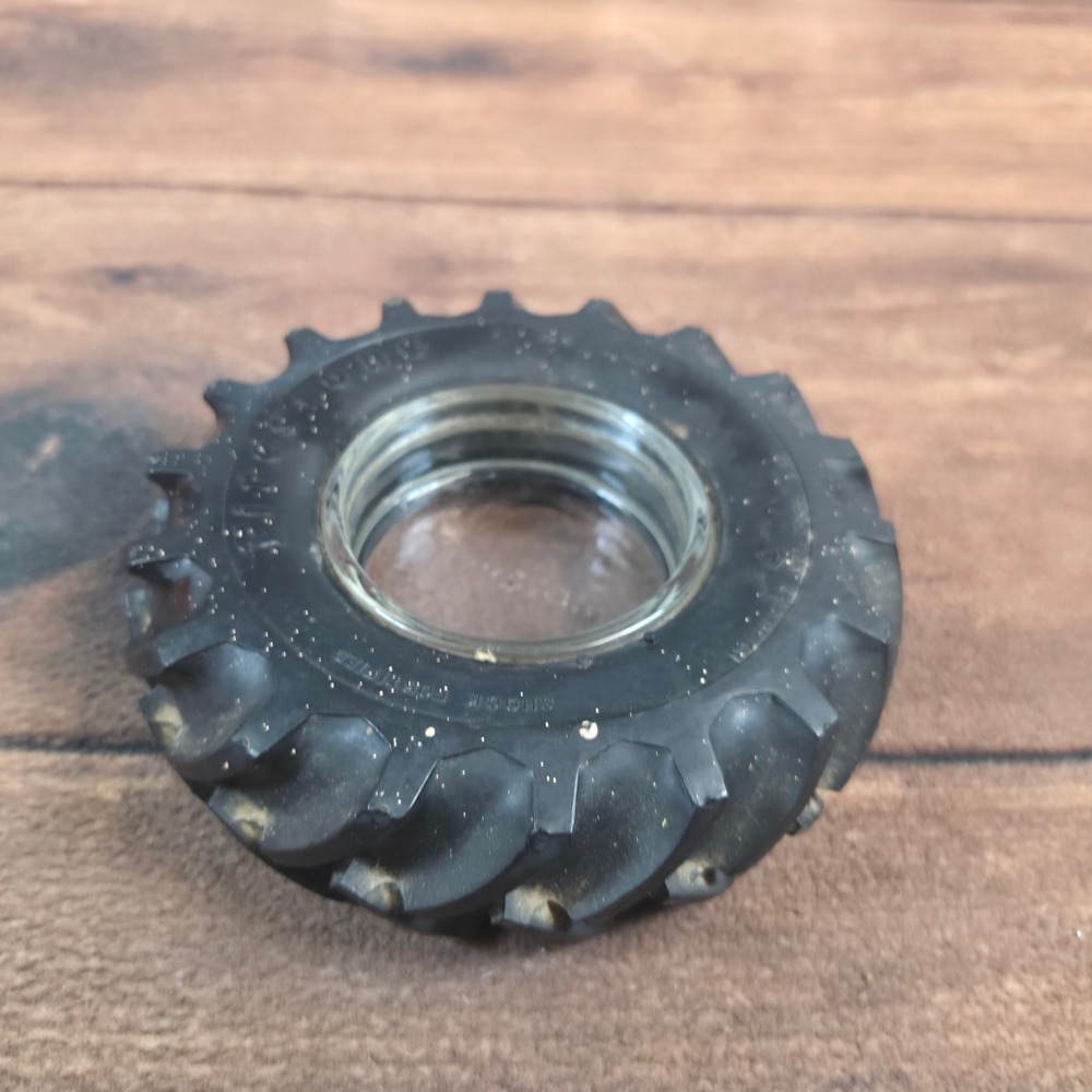 Firestone Tractor Tire Ashtray Black Excellent Vintage Glass Insert